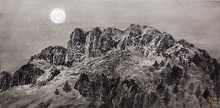 井田昌明「夕刻Ⅰ」26.5X53cm パネルに麻紙、岩絵具、墨、胡粉、他　2015